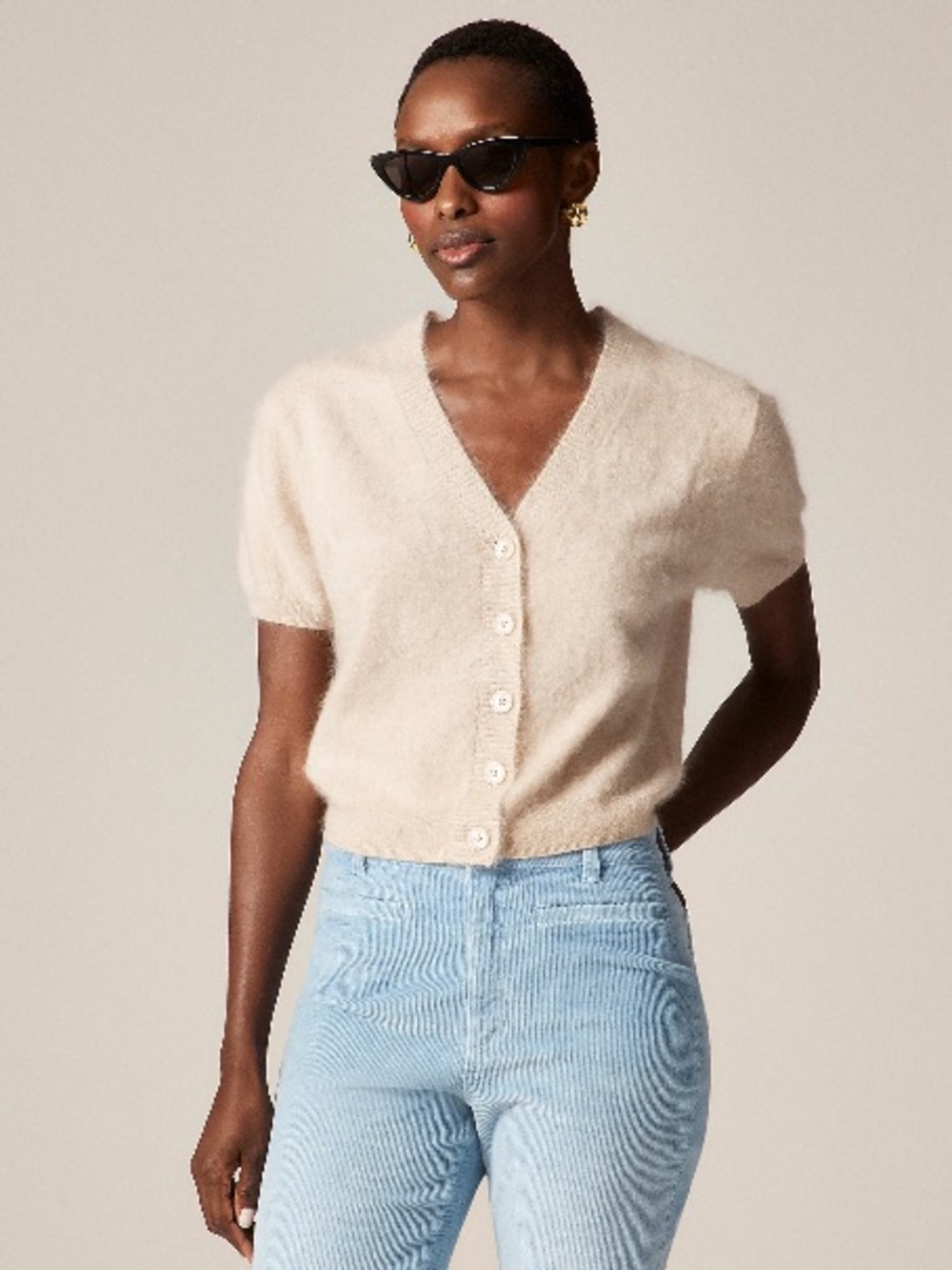 J. Crew Brushed cashmere short-sleeve cardigan